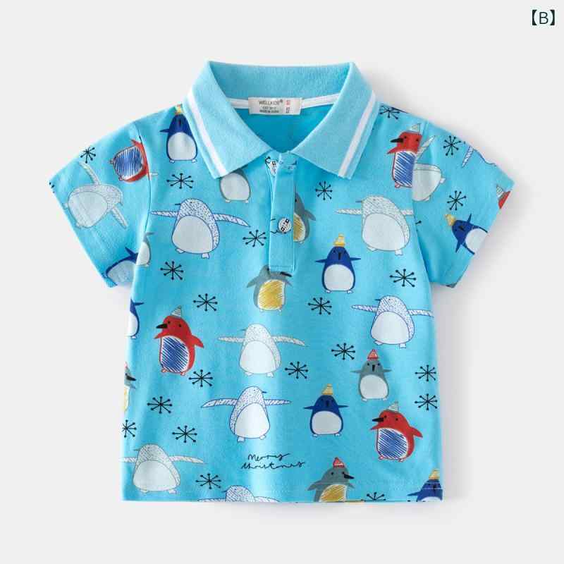 キッズ 男の子 ポロシャツ 半袖 鹿の子(カノコ) カートゥーン ペンギン プリント ...