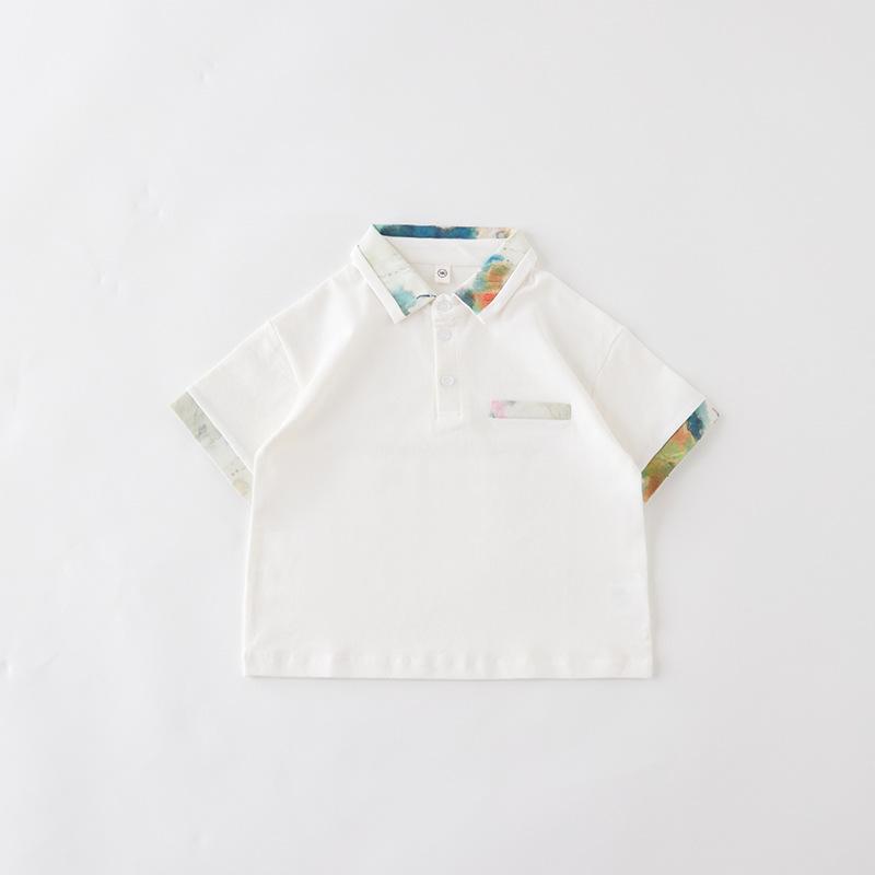 子供服 ポロシャツ 半袖 夏 蓮の花柄 風景柄 カジュアル スクール ボーイズ 男の子 100cm 110cm 120cm 130cm 140cm 150cm 160cm 170cm