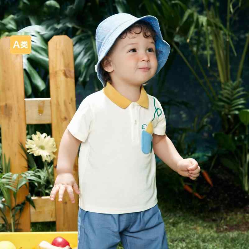 Polo衫 - Tシャツ ベビー服 男の子 半袖 ポロシャツ 夏 薄手 かわいい 萌え カジュアル 子供服 学院風 綿混紡 アイボリー ベージュ ブルーグリーン