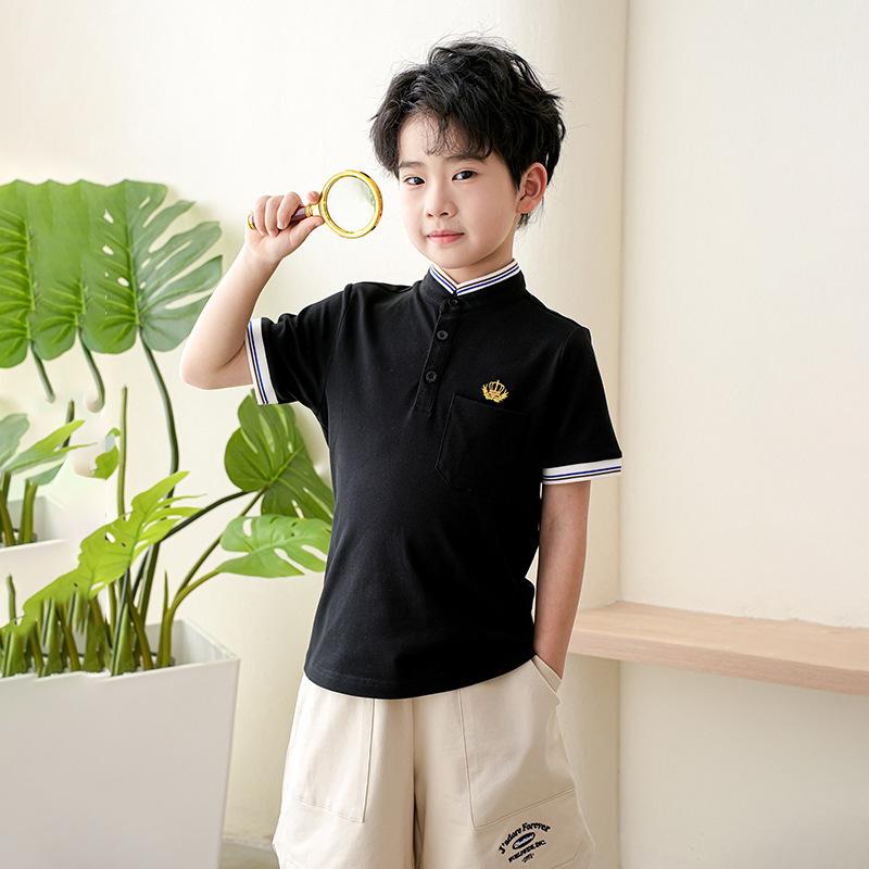 子供服 男の子用 半袖ポロシャツ キッズ ジュニア 小学生 幼稚園児 刺しゅう ポケット付き 鹿の子編み コットン カジュアル シンプル