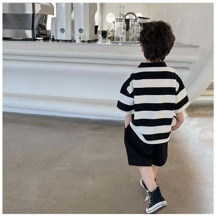 子供服 POLOシャツ 短パン セットアップ 春夏 男の子 ストライプ Tシャツ ハーフパンツ 上下セット 90 ..