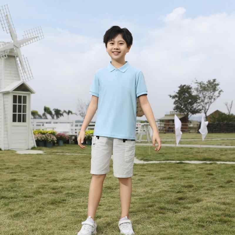 Polo衫 - キッズ POLOシャツ 新疆長絨綿 男女兼用 子供服 トップス カットソー 無地 通園 通学 ホワイト ピンク系
