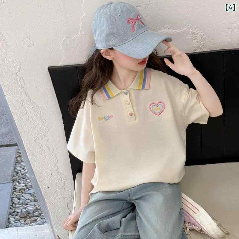 ・適用性別: 女・スタイル: カジュアル・袖丈: 半袖・適合年齢: 中大童(8歳以上，140cm以上)・主な素材: ポリエステル繊維95%・ネックライン: 襟付き・カラー: ベージュ・適合身長: 120cm, 130cm, 140cm, 150cm, 160cm, 170cm・製品カテゴリ: 子供用Tシャツ