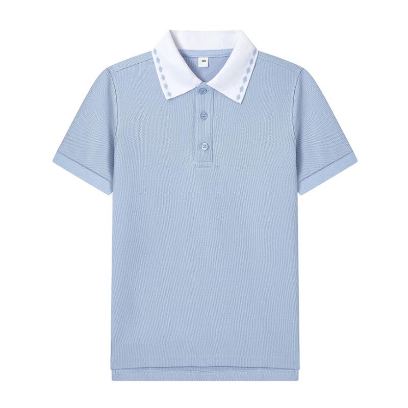 ポロシャツ キッズ 子供 男女兼用 半袖 トップス スクール 学院風 薄青色 ライトブルー 綿100% 通学着 ..