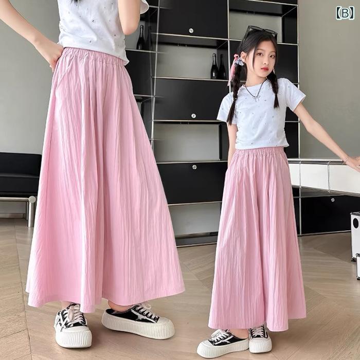 子供服 パンツ 女の子 ワイドレッグパンツ 薄手 ゆったり 9分丈 カジュアルパンツ ...