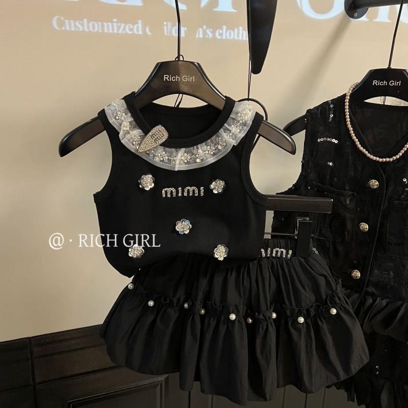 子供服 女の子 夏物 セットアップ ノースリーブ トップス チュール スカート付きパンツ 上下 2点セット..