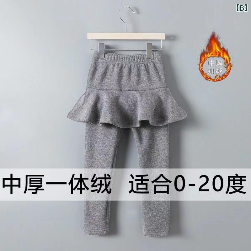 子供服 スカート付きパンツ 女の子 春秋 薄手 裏起毛 レギンス スパッツ 9分丈 無...