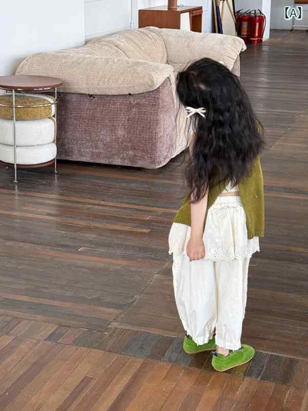 子供服 スカート付きパンツ 女の子 夏 韓国風 花柄レース コットン キッズ 7分丈パ...