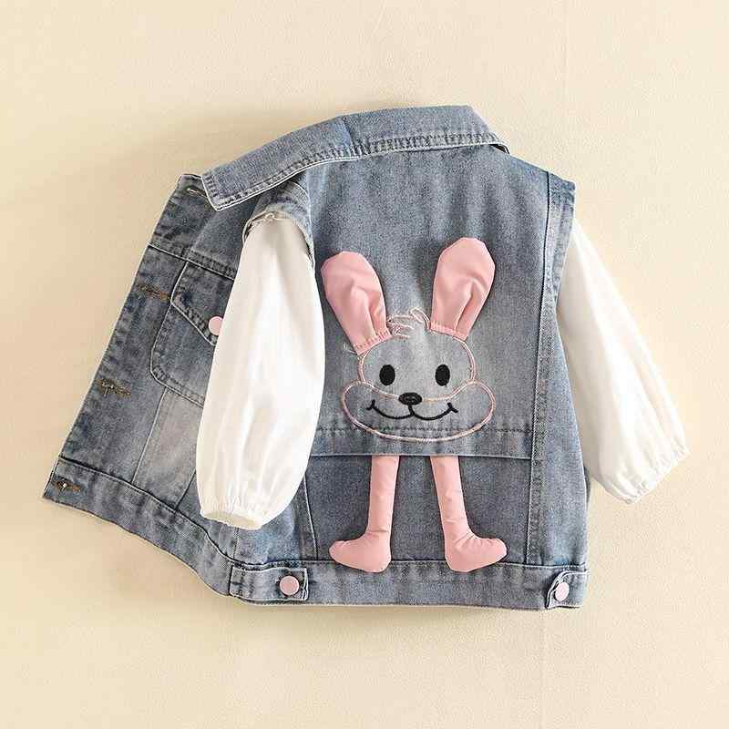 子供服 ベスト 女の子 デニム 薄手 かわいい ウサギ 刺繍 ノースリーブ アウター トップス