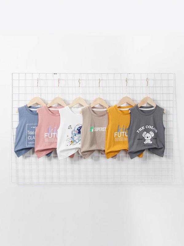 子供用タンクトップ キッズ 男女兼用 ノースリーブ コットン100% 通気性 接触冷感 インナー カートゥーン柄