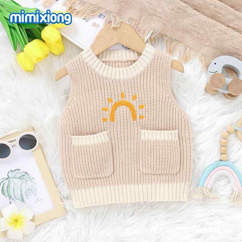 ベビー服 子供服 ニットベスト かわいい 小熊 ポケット付き ベスト 男女兼用 赤ちゃん 幼児 トップス 秋冬 普段使い お出かけ着
