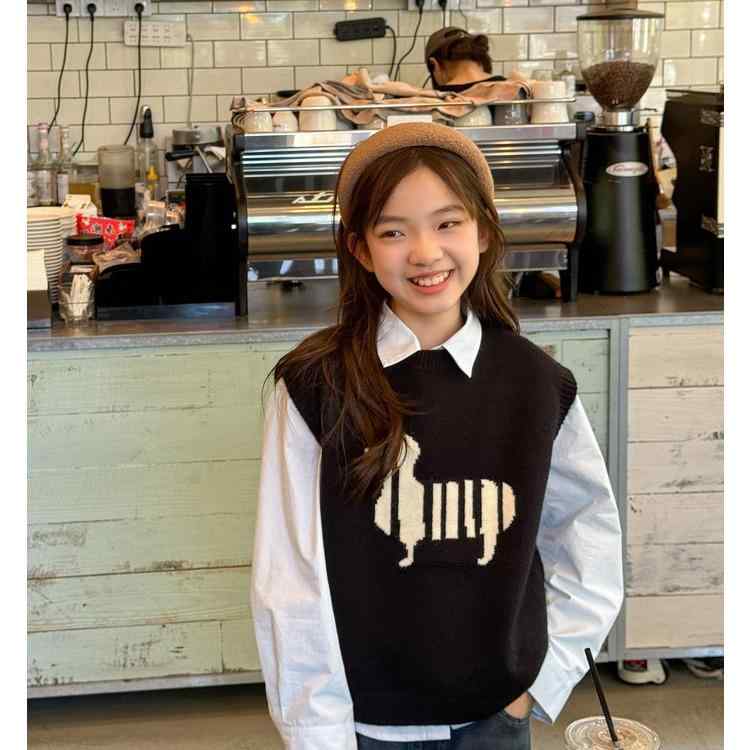 子供服 ベスト 女の子 ニット 秋冬 かわいい 柔らかい 綿 暖かい 重ね着 無地 ブラック