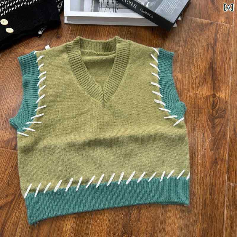 子供服 ニットベスト Vネック 男女兼用 森林グリーン ベスト トップス 普段使い おしゃれ着 中小童サイズ