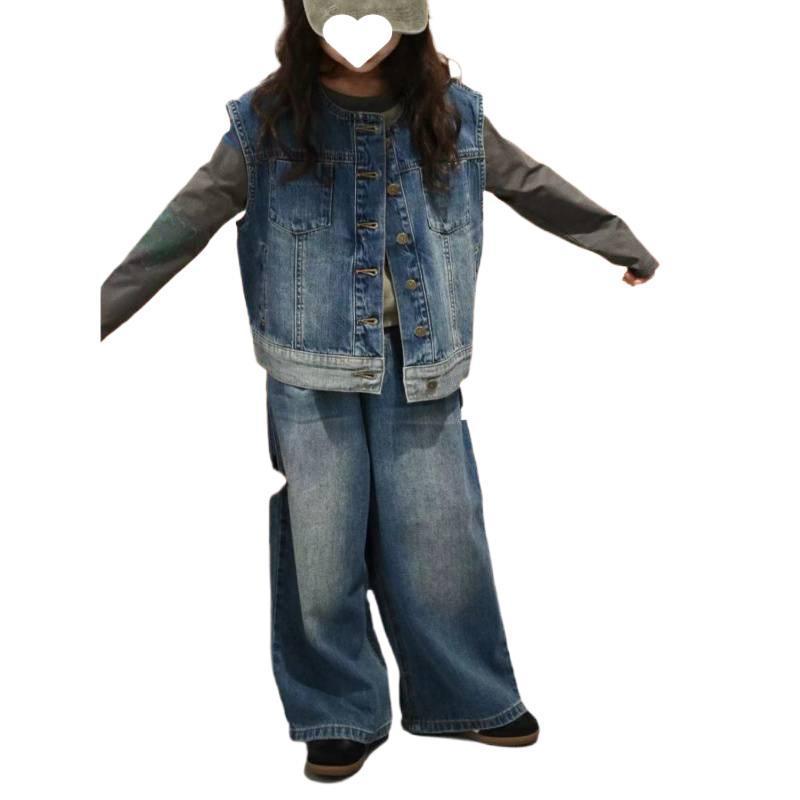 子供服 ベスト デニム 男の子 女の子 140cm以上 中大童サイズ コットン ブルー 120 130 150 160 cm 通園 通学 普段使い
