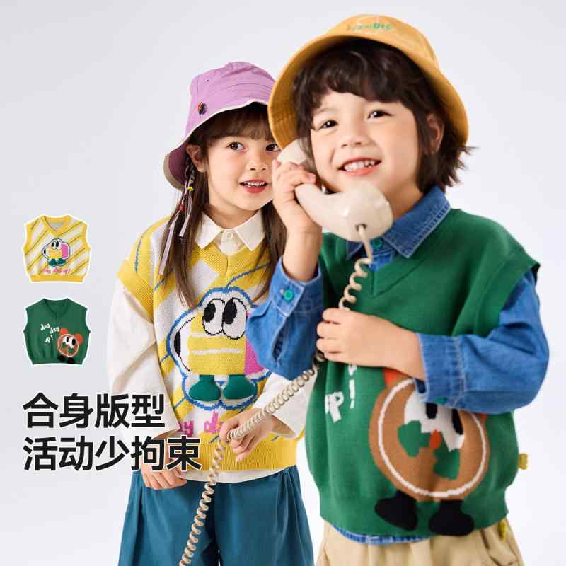 子供用ニットベスト ベビー服 男の子 コットン100％ 春秋 かわいい カジュアル 普段使い 80cm 90cm 100cm 110cm 120cm 130cm イエロー グリーン