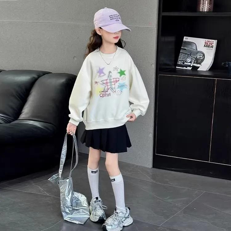 子供服 スウェット ガールズ 春秋 トップス 韓国風 女の子 トレーナー ゆったり かわいい 中学生 高学年 普段着 長袖 伸縮性 プリント 薄手 ピンク系 アイボリー 120cm 130cm 140cm 150cm 160cm 170cm