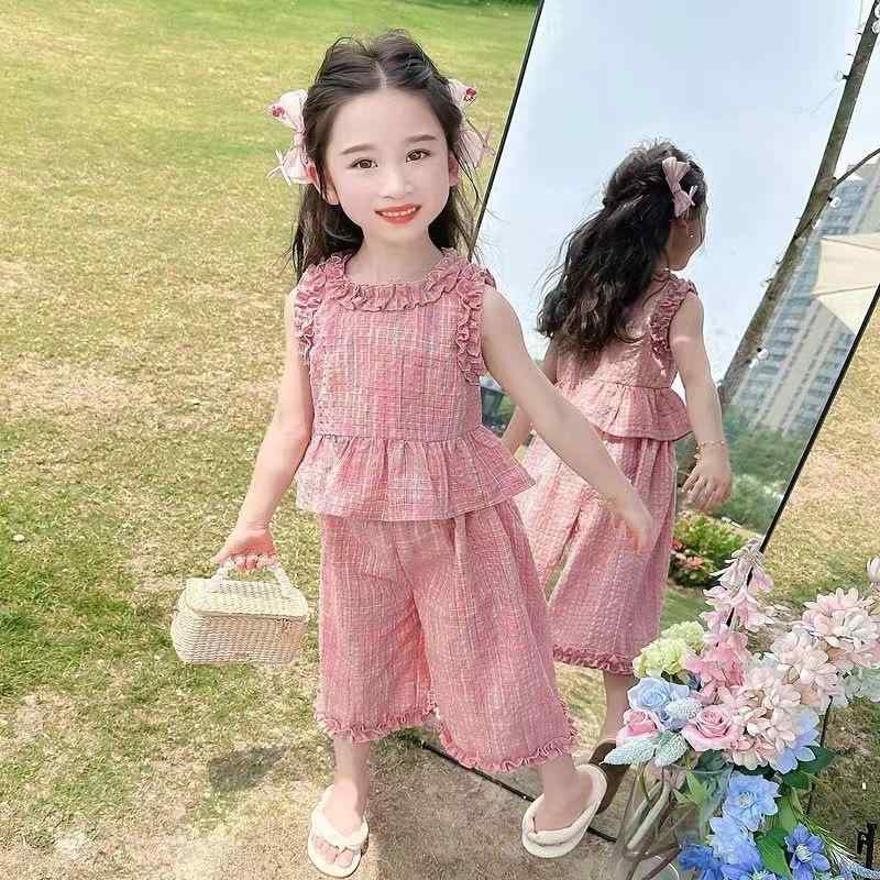 キッズ 女の子 セットアップ 上下セット 格子柄 トップス パンツ 綿 春夏 秋冬 普段使い 部屋着