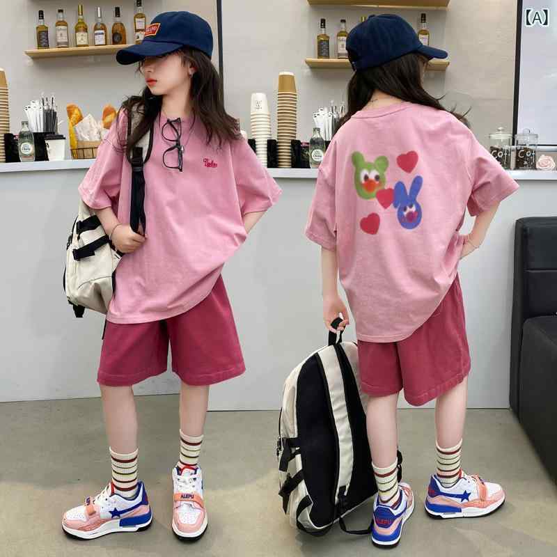子供用セットアップ 女の子 夏服 薄手 半袖 ハーフパンツ 2点セット コットン100% ...