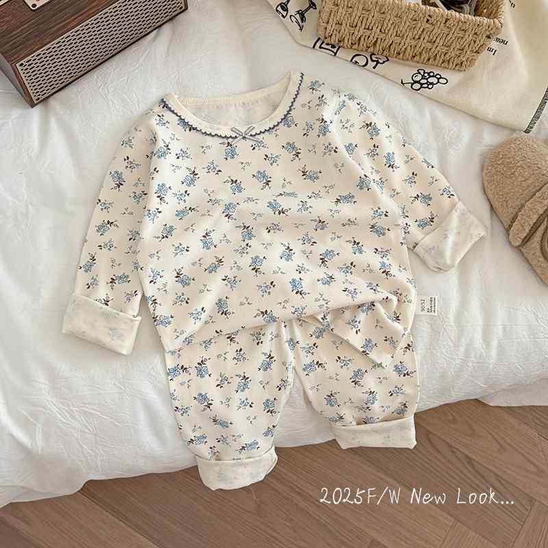 子供用肌着 キッズ ベビー 秋用 長袖 トップス パンツ 上下2点セット 綿 吸湿速乾 パジャマ 部屋着 かわいい アニマル柄 格子柄 80 90 100 110 120 130 140