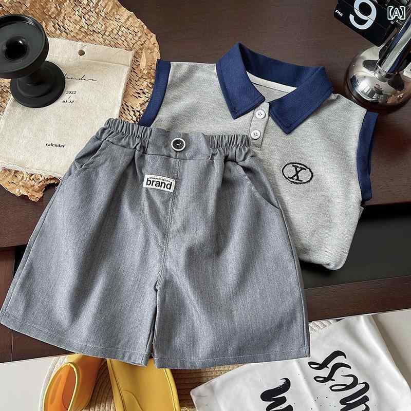 キッズ 男の子用 半袖ポロシャツ パンツ 上下セット 綿 普段着 部屋着