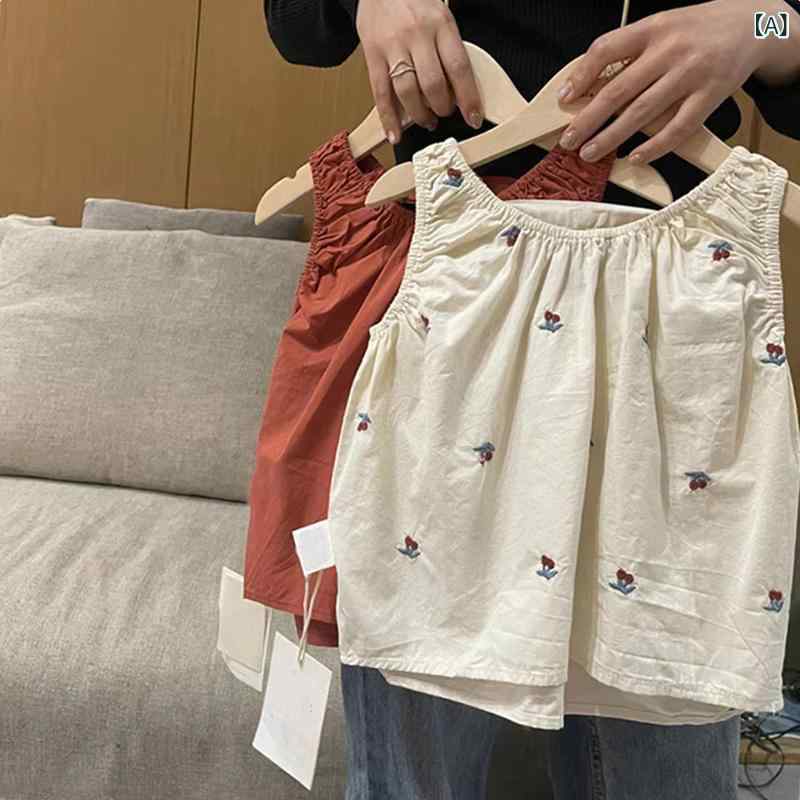子供服 ベスト 女の子 夏 ノースリーブ トップス かわいい 刺繍 おしゃれ コットン...