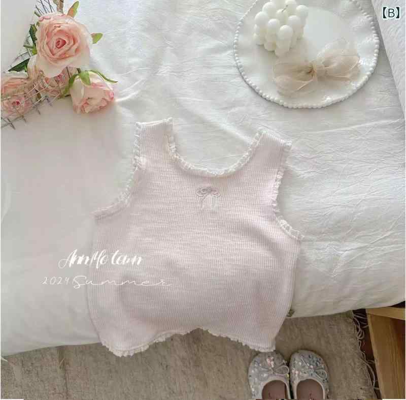 ベビー服 背心 韓国風 夏 女の子 刺繍 フリル かわいい 女児 コットン インナー タ...
