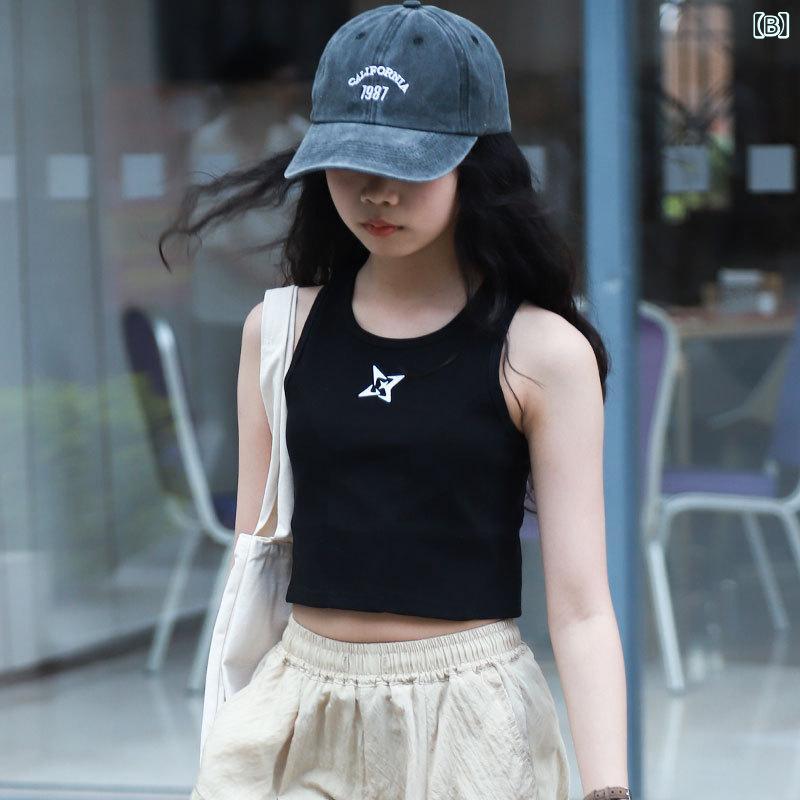 子供服 ベスト 女の子 ノースリーブTシャツ へそ出し トップス スリム ジャズダン...