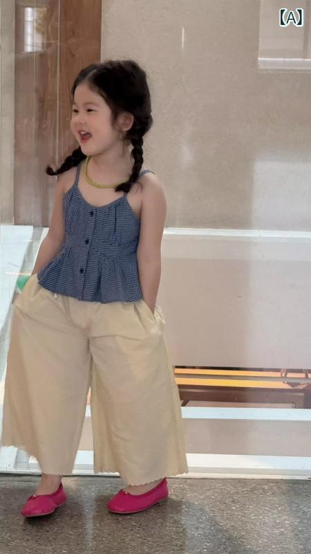 子供服 女の子 格子柄 吊り上げキャミソール トップス 韓国風 かわいい おしゃれ ...