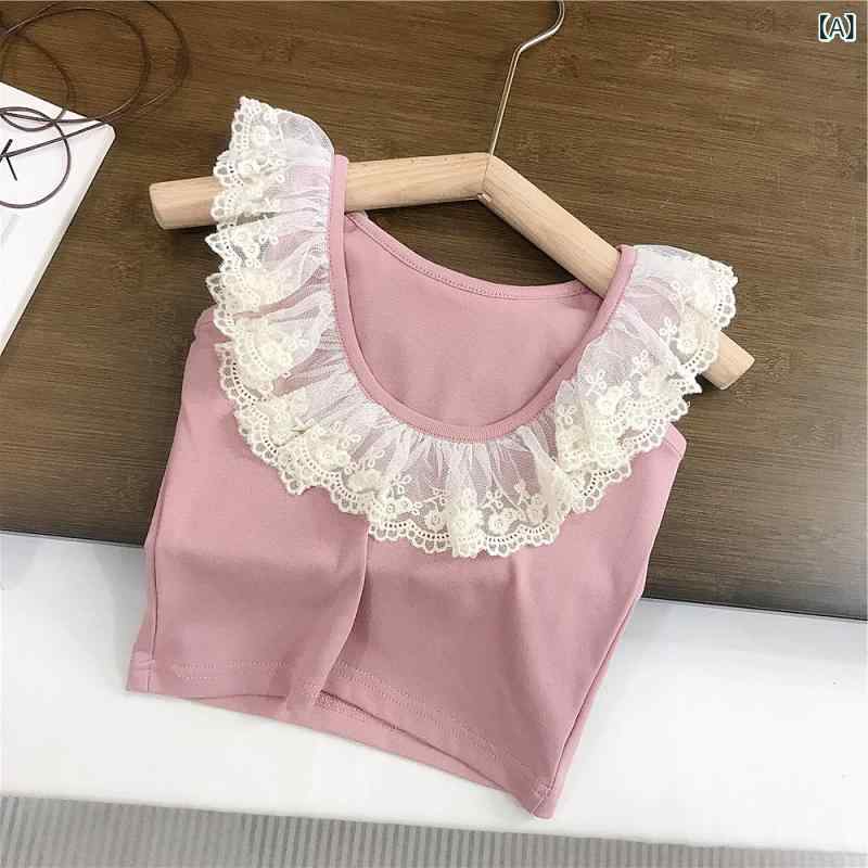 子供服 女の子 夏物 上下セット ノースリーブ レース フリル 花柄 スカート かわい...