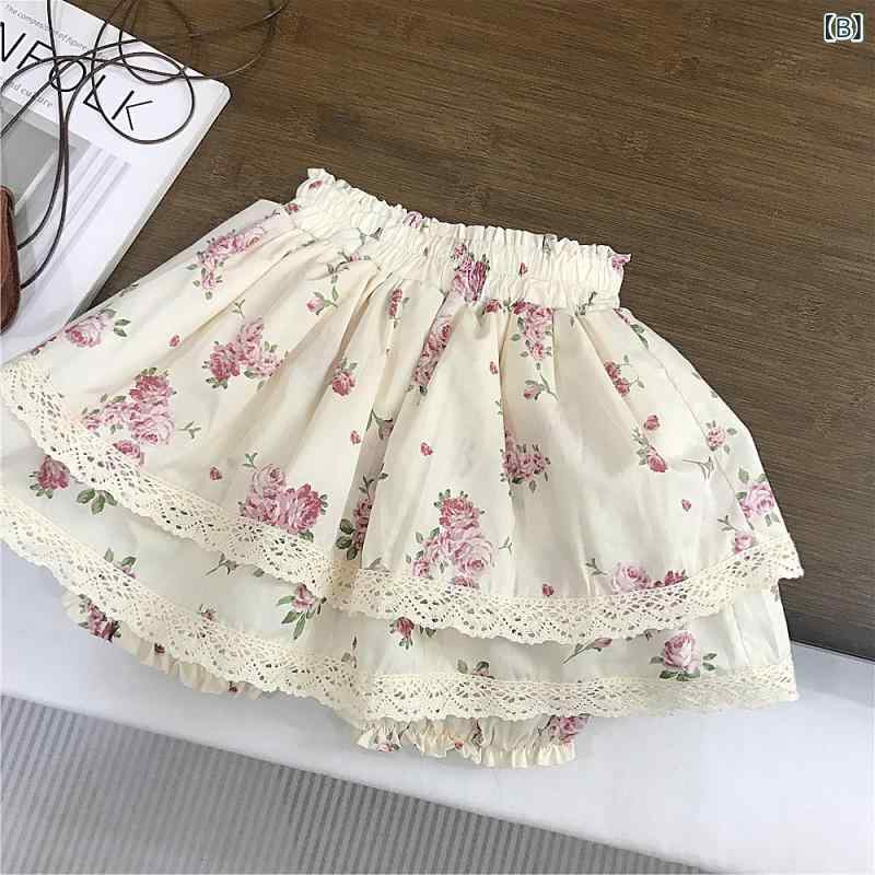 子供服 女の子 夏物 上下セット ノースリーブ レース フリル 花柄 スカート かわい...