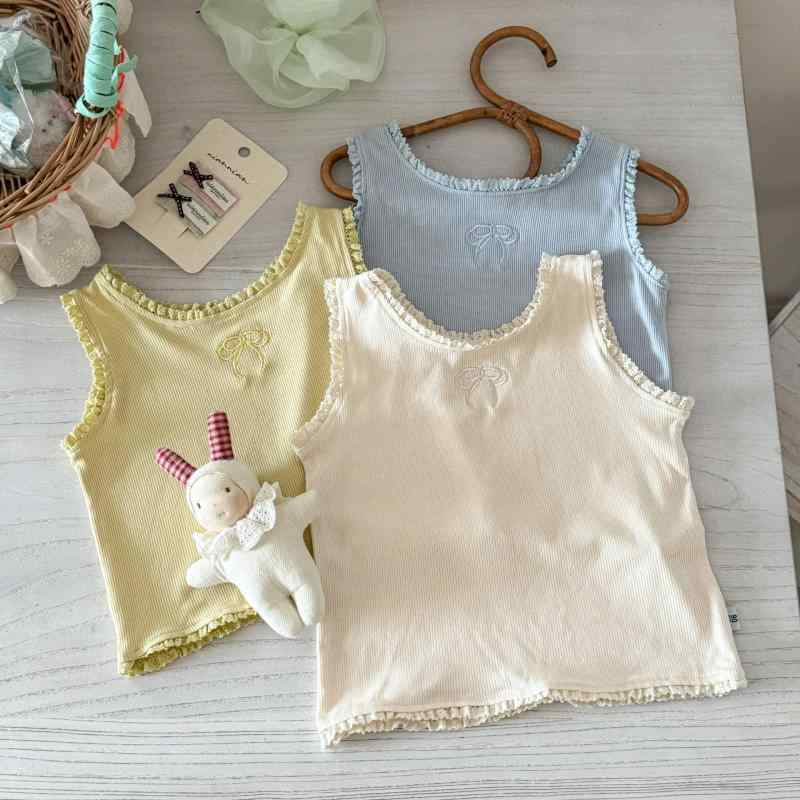 タンクトップ キッズ 女の子 刺繍 フリル かわいい おしゃれ 夏物 普段着 リブ素材 コットン インナー ..