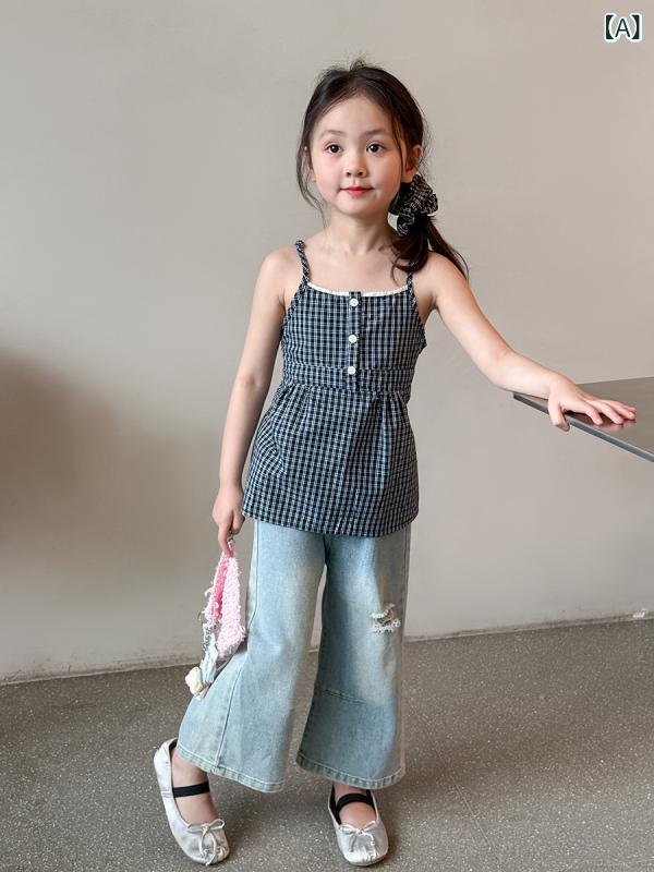 子供服 女の子 夏 セットアップ 薄手 韓国風 キャミソール デニムパンツ ベビー服 ガールズ 上下セット 80cm 90cm 100cm 110cm 120cm 130cm 140cm 150cm かわいい おしゃれ 2