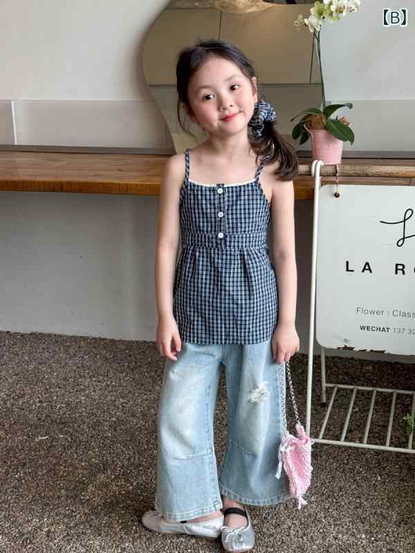 子供服 女の子 夏 セットアップ 薄手 韓国風 キャミソール デニムパンツ ベビー服 ガールズ 上下セット 80cm 90cm 100cm 110cm 120cm 130cm 140cm 150cm かわいい おしゃれ 3