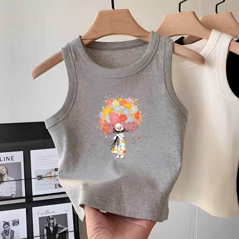 タンクトップ ガールズ 子供服 ノースリーブ Tシャツ コットン100% グレー 夏 カジュアル 韓国風 8歳以..