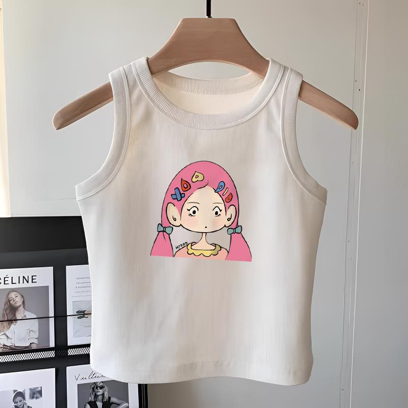 子供服 タンクトップ 女の子用 ノースリーブTシャツ キッズ 白 綿100% 通気性 快適 中大童 普段使い か..