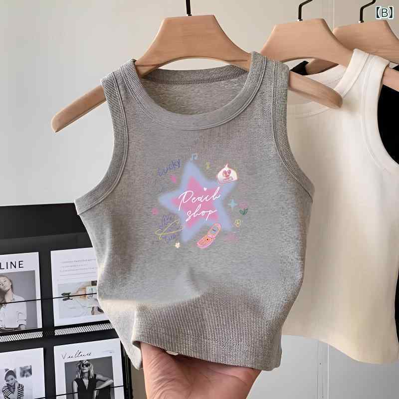 子供服 女の子用 ノースリーブTシャツ タンクトップ グレー コットン 夏 中高学年 ...