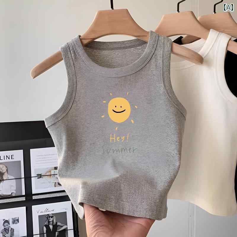 タンクトップ キッズ 女の子 子供服 グレー 無袖 コットン トップス 春夏 カジュア...