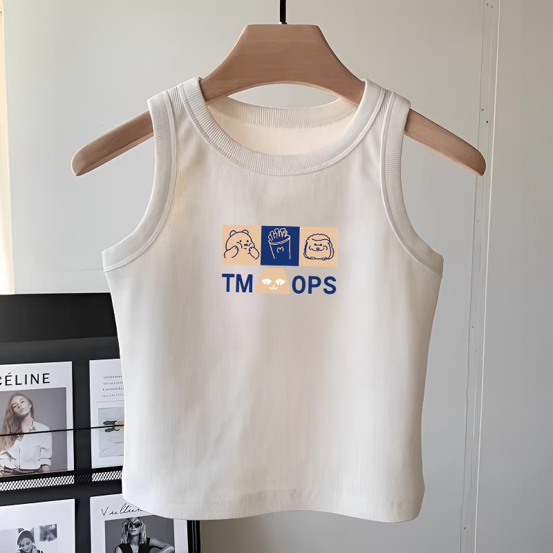 子供服 女の子用 ノースリーブTシャツ タンクトップ 夏物 コットン100% かわいい プリント 中 বড় キッ..