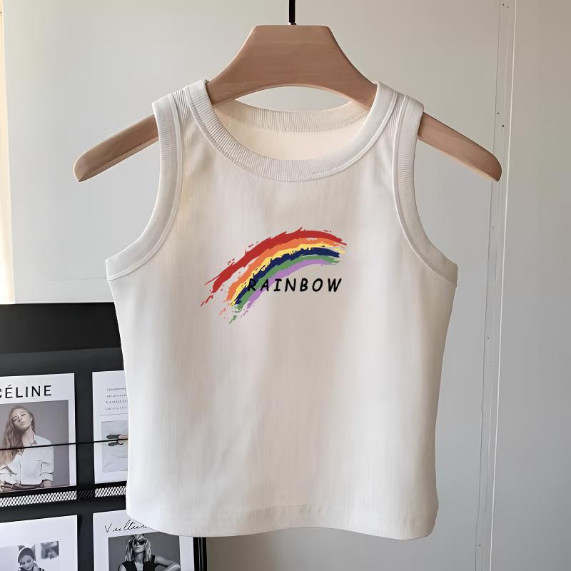 Tシャツ ガールズ キッズ 子供服 女の子 ノースリーブ トップス インナー 白 綿100% プリント かわいい..