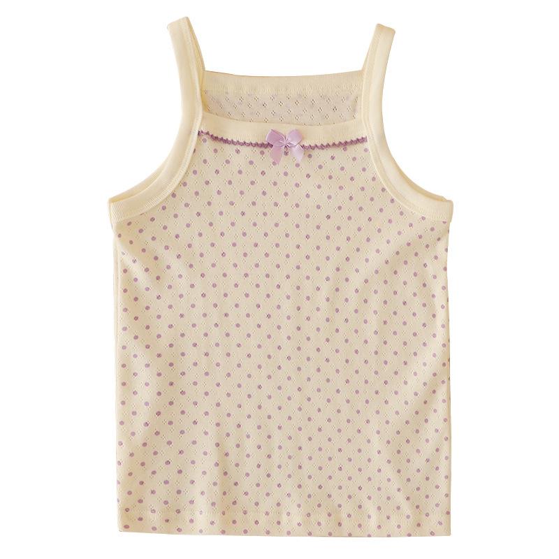 キッズ タンクトップ 小学生 女児 全綿 メッシュ 通気性 ノースリーブ インナー 子供服 春夏 かわいい 猫柄 花柄 ドット柄