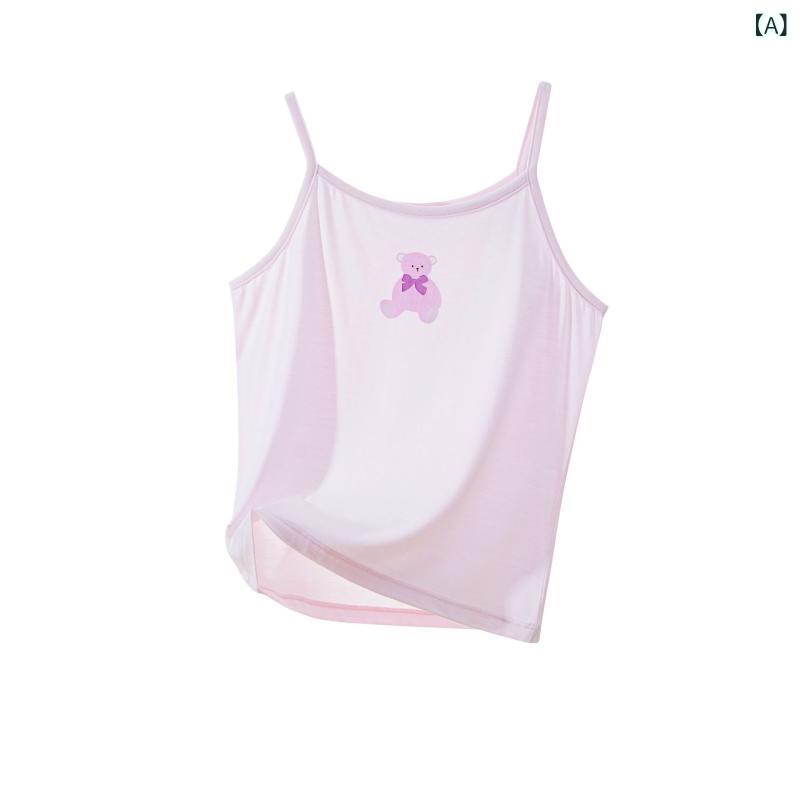 子供服 女の子 タンクトップ 春夏 薄手 再生繊維 ノースリーブ Tシャツ かわいい 小熊 ウサギ プリント..