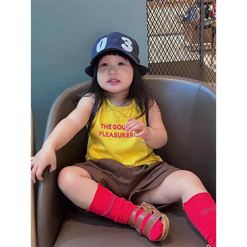 子供服 タンクトップ ノースリーブTシャツ 男の子 女の子 コットン ゆったり 普段着 かわいい おしゃれ 春夏 イエロー