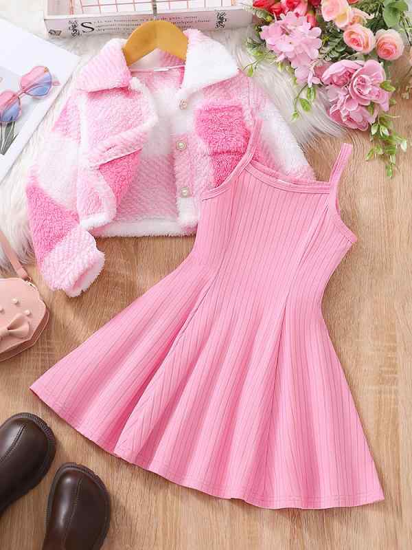 キッズ 女の子 ワンピース セットアップ 格子柄 ニット 吊りスカート 長袖 トップス 秋冬 プリンセス 4..