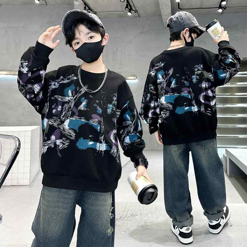 キッズ 男の子 トレーナー 長袖 トップス 子供 大童サイズ 春秋 英倫風 普段使い 部屋着 運動着 落書き..