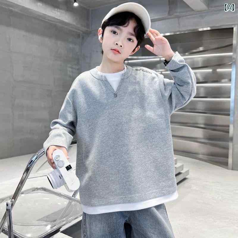 キッズ 男の子 トレーナー 春秋 薄手 子供服 トップス 重ね着風 春 上着 普段着