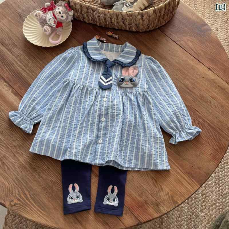 子供用セットアップ 長袖トップス & レギンス 2点セット 春秋 薄手 綿90% ストライプ柄 かわいい 通園 普段使い