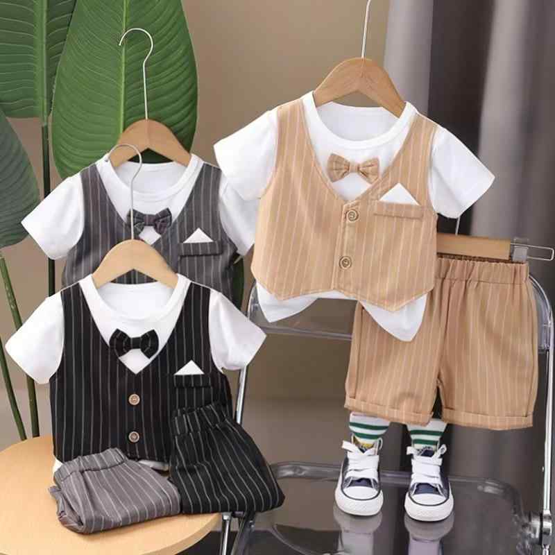 Other - キッズ フォーマル 半袖 短パン 2点 セットアップ ベビー 男の子 幼児 礼服 蝶ネクタイ付き コットン混紡 薄手 カジュアル 春夏