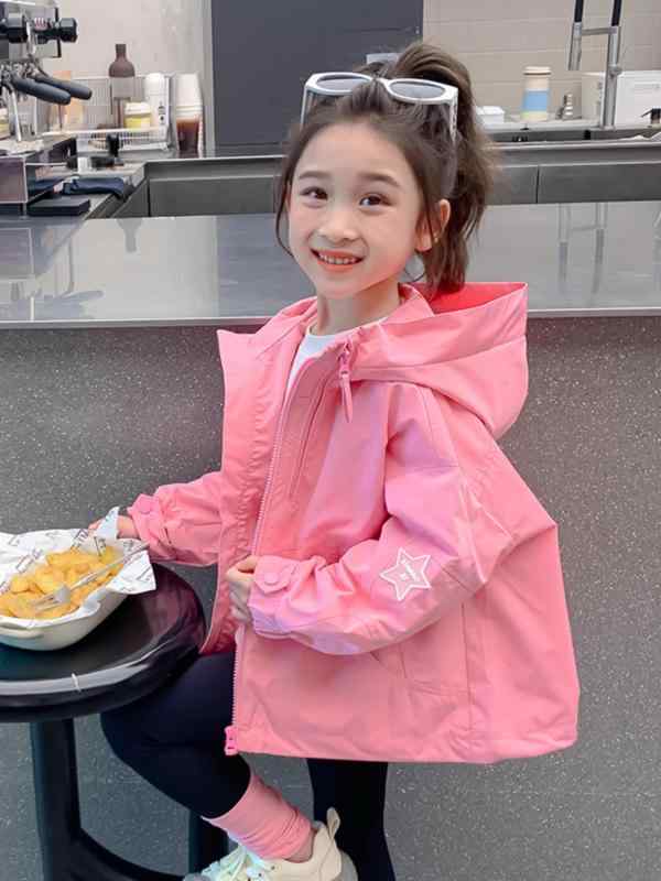 子供服 ジャケット 女の子 春秋 中小童 アウター フード付き ポリエステル 長袖 カジュアル かわいい 普段着 ダブルジッパー ピンク グリーン