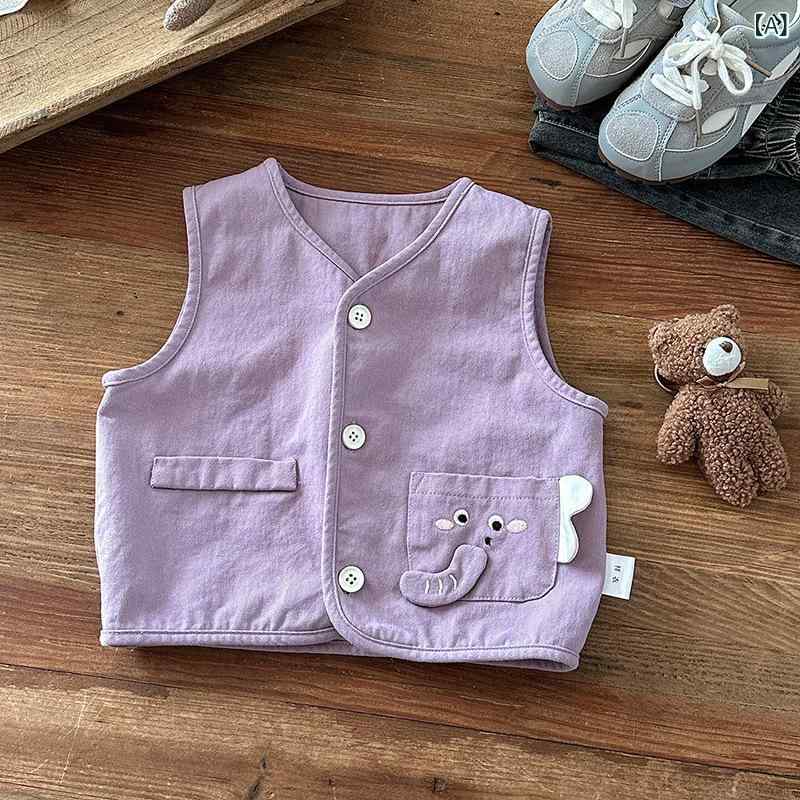 ベビー服 ベスト 男の子 カートーン柄 トップス コットン100% 赤ちゃん 幼児 ノースリーブ かわいい 保育園着 普段着 パープル ベージュ 2