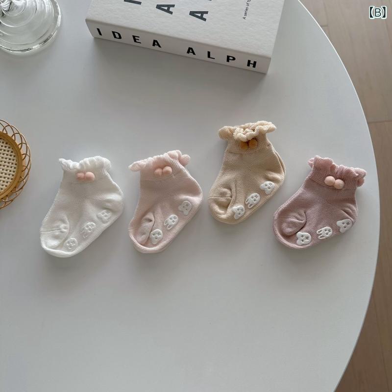 ベビー 靴下 薄手 メッシュ 滑り止め付き ショートソックス 新生児 赤ちゃん 用 0歳 6ヶ月 1歳 2歳 3歳 コットン 混紡 歩行練習 普段使い かわいい パステルカラー ピンク系